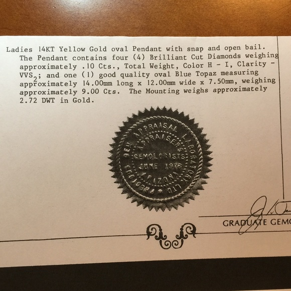 9 Carat Blue Topaz 14k Gold Pearl Enhancer Pendant - Picture 8 of 8